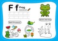 Alphabet Letter F - Frog exercise with cartoon vocabulary illustration Royalty Free Stock Photo