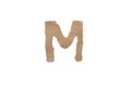 Alphabet letter font isolated over white background. English flat brown torn paper character M