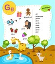 Alphabet Letter G education vocabulary illustration Royalty Free Stock Photo