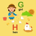 Alphabet Letter G-girl,H-hen,illustration Royalty Free Stock Photo