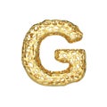 Alphabet letter G uppercase. Gold font made of yellow cellular framework. 3D render isolated on white background.