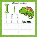 Alphabet Letter I - Iguana exercise with cartoon vocabulary