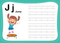 Alphabet Letter J - Jump exercise with cut girl vocabulary Royalty Free Stock Photo