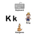 Alphabet Letter K-keyboard,king,kangaroo