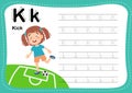 Alphabet Letter K - Kick exercise with cut girl vocabulary Royalty Free Stock Photo