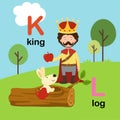 Alphabet Letter K-king,L-log,illustration