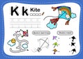 Alphabet Letter K-kite exercise with cartoon vocabulary Royalty Free Stock Photo
