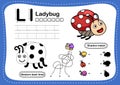 Alphabet Letter L-ladybug exercise with cartoon vocabulary