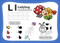 Alphabet Letter L-ladybug exercise with cartoon vocabulary