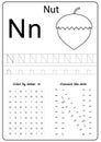 Writing letter N. Worksheet. Writing A-Z, alphabet, exercises game for kids.