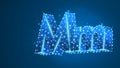 Alphabet letter M. Design of an Uppercase and lowercase letters. Metro M sign. Template or a pattern. Abstract digital wireframe,
