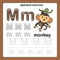 Alphabet Letter M - Monkey exercise with cartoon vocabulary