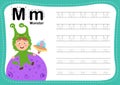 Alphabet Letter M - Monster exercise with cut girl vocabulary