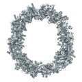 Alphabet letter O from bolts, nuts and washers. 3D rendering