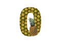 Alphabet letter O made from pineapple on a white background. Tropical fruit pineapple diet summer food