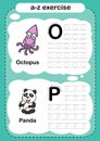 Alphabet Letter O - P exercise with cartoon vocabulary