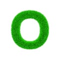 Alphabet letter O uppercase. Grassy font made of fresh green grass. 3D render isolated on white background.