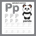 Alphabet Letter P - Panda exercise with cartoon vocabulary