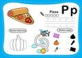 Alphabet Letter P - Pizza exercise with cartoon vocabulary