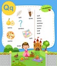 Alphabet Letter Q education vocabulary illustration Royalty Free Stock Photo