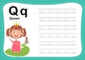 Alphabet Letter Q - Queen with cut girl vocabulary