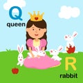 Alphabet Letter Q-queen,R-rabbit, illustration Royalty Free Stock Photo