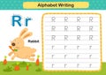 Alphabet Letter R-Rabbit exercise with cartoon vocabulary