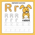 Alphabet Letter R - Rabbit exercise with cartoon vocabulary