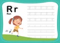 Alphabet Letter R - Run exercise with cut girl vocabulary