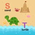 Alphabet Letter S-sand,T-turtle,illustration Royalty Free Stock Photo