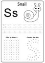 Writing letter S. Worksheet. Writing A-Z, alphabet, exercises game for kids. Royalty Free Stock Photo