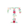 Alphabet letter T with flowers