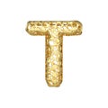 Alphabet letter T uppercase. Gold font made of yellow cellular framework. 3D render isolated on white background.