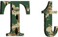 alphabet letter t uppercase and lowercase, abstract military camouflage texture font