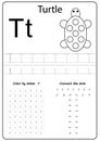 Writing letter T. Worksheet. Writing A-Z, alphabet, exercises game for kids.