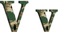 alphabet letter v uppercase and lowercase, abstract military camouflage texture font