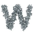 Alphabet letter W from bolts, nuts and washers. 3D rendering
