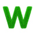 Alphabet letter W uppercase. Grassy font made of fresh green grass. 3D render isolated on white background.
