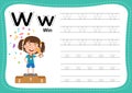 Alphabet Letter W - Win exercise with cut girl vocabulary Royalty Free Stock Photo
