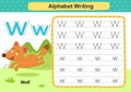 Alphabet Letter W-Wolf Exercise With Cartoon Vocabulary