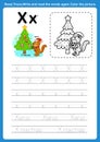 Alphabet Letter X with cartoon vocabulary for coloring book