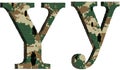 alphabet letter y uppercase and lowercase, abstract military camouflage texture font