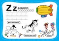 Alphabet Letter Z - zeppelin exercise with cartoon vocabulary