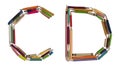 Alphabet - letters:C D, alphabet made from colorful used pencils