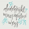 Alphabet letters: lowercase, uppercase, numbers. Vector alphabet. Hand drawn letters. Letters of the alphabet written with a soft Royalty Free Stock Photo