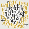 Alphabet letters: lowercase, uppercase, numbers. Vector alphabet. Hand drawn letters. Letters of the alphabet written with a soft