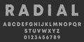 Alphabet letters and numbers of radialr design. Round lines font template