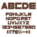 Alphabet, Letters, Numbers And Signs With Brown Leather Upholstery Texture. Color Isolated Vector Objects.
