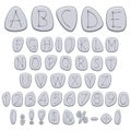 Alphabet, letters, numbers and signs on pebbles, runes. Isolated colored vector objects. Royalty Free Stock Photo