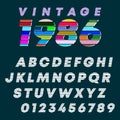 Alphabet letters and numbers vintage design. Slot line font template